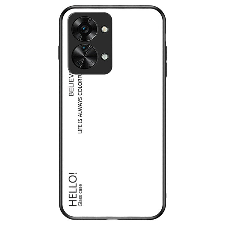For OnePlus Nord 2T 5G Shockproof Gradient Color Tempered Glass Case Hard PC Soft TPU Frame Cover Protector - White