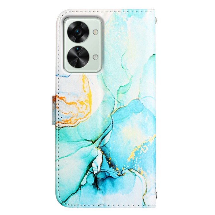 YB Pattern Printing Leather Series-5 for OnePlus Nord 2T 5G Marble Pattern Printing Handbag PU Leather Stand Function Wallet Flip Cover with Strap - Green 003