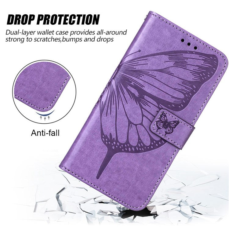 YB Imprinting Flower Series-4 for OnePlus Nord 2T 5G Butterfly Flower Imprinted Leather Case Full Protection Phone Cover with Stand Wallet - Green