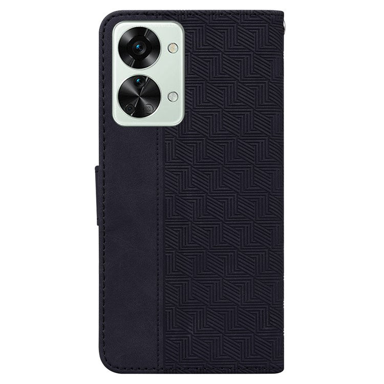 Geometry Pattern Imprinted Phone Case for OnePlus Nord 2T 5G, PU Leather TPU Stand Wallet All-round Protection Cover with Strap - Black