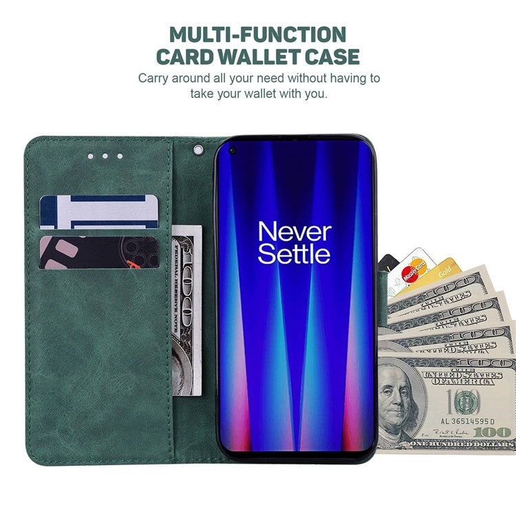 Geometry Pattern Imprinted Phone Case for OnePlus Nord 2T 5G, PU Leather TPU Stand Wallet All-round Protection Cover with Strap - Green