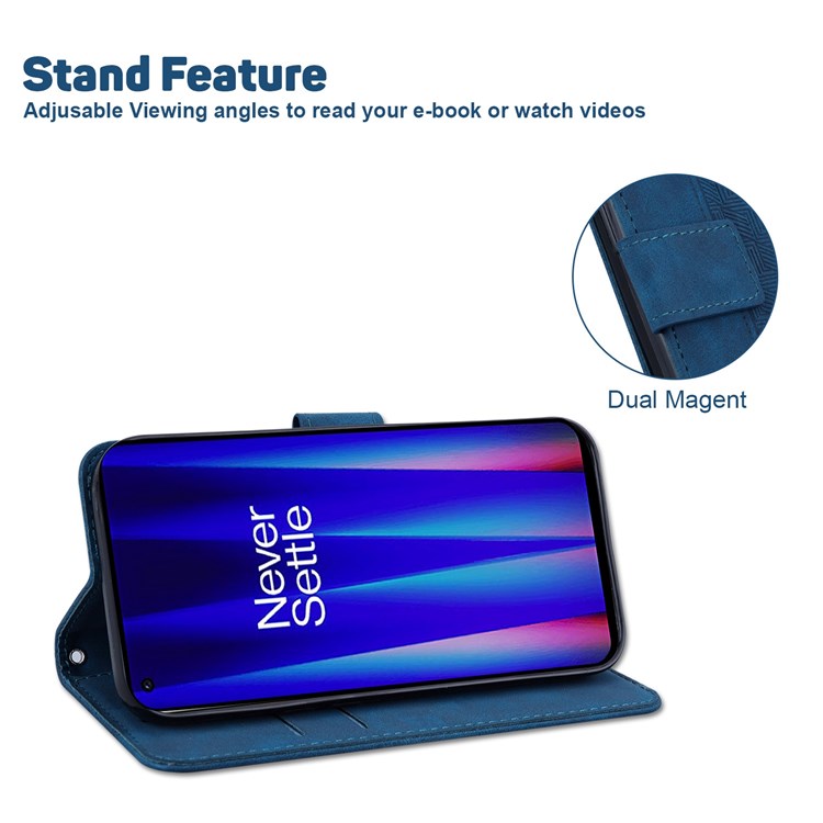 Geometry Pattern Imprinted Phone Case for OnePlus Nord 2T 5G, PU Leather TPU Stand Wallet All-round Protection Cover with Strap - Blue