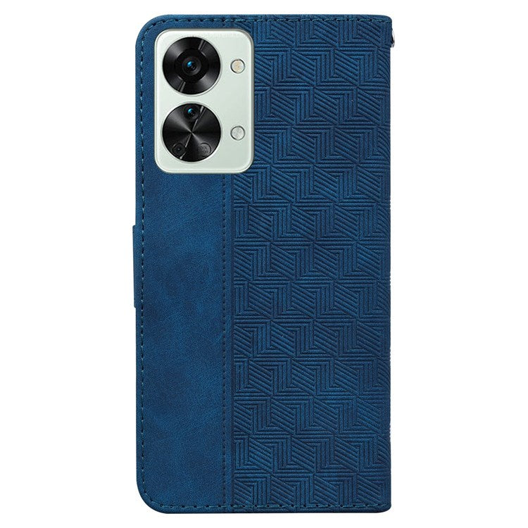 Geometry Pattern Imprinted Phone Case for OnePlus Nord 2T 5G, PU Leather TPU Stand Wallet All-round Protection Cover with Strap - Blue