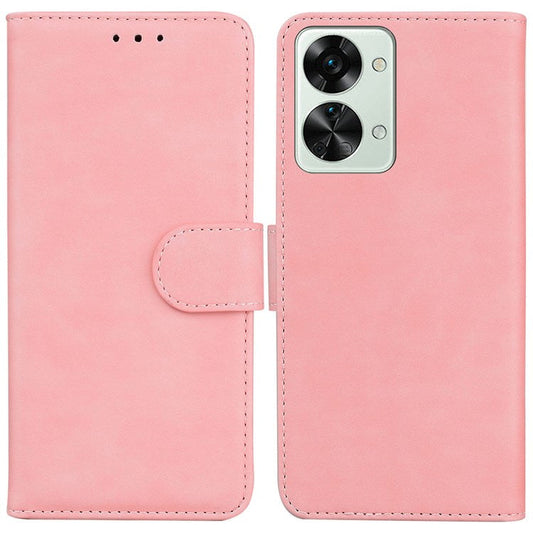 Solid Color Phone Case for OnePlus Nord 2T 5G, PU Leather Anti-scratch Protective Cover with Wallet Stand - Pink