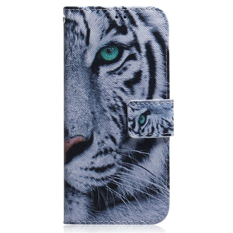 For OnePlus Nord 2T 5G Shockproof PU Leather Phone Case Anti-drop Pattern Printing Wallet Stand Magnetic Cover with Strap - Tiger Head