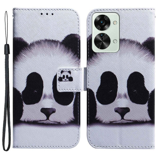 For OnePlus Nord 2T 5G Shockproof PU Leather Phone Case Anti-drop Pattern Printing Wallet Stand Magnetic Cover with Strap - Panda