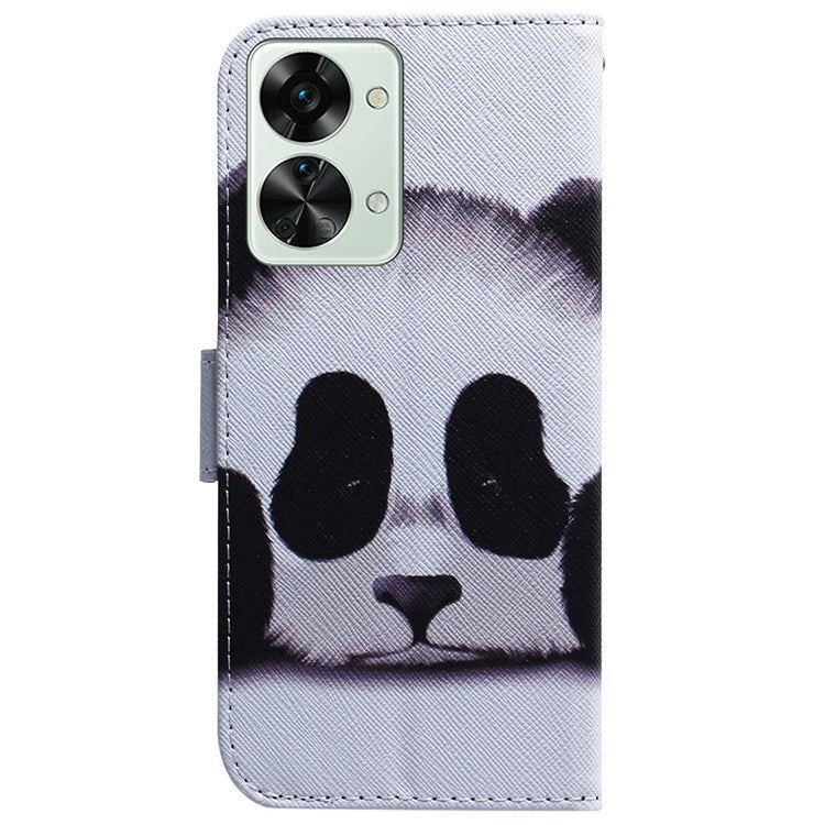 For OnePlus Nord 2T 5G Shockproof PU Leather Phone Case Anti-drop Pattern Printing Wallet Stand Magnetic Cover with Strap - Panda
