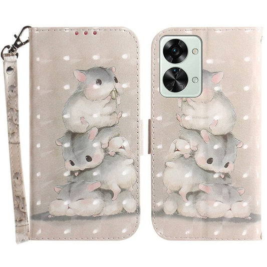 For OnePlus Nord 2T 5G Drop-proof Wallet Case 3D Pattern Printing PU Leather Wrist Strap Stand Feature Flip Cover - Stacking Squirrels
