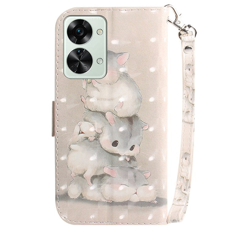 For OnePlus Nord 2T 5G Drop-proof Wallet Case 3D Pattern Printing PU Leather Wrist Strap Stand Feature Flip Cover - Stacking Squirrels