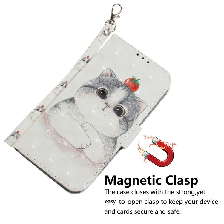 For OnePlus Nord 2T 5G Drop-proof Wallet Case 3D Pattern Printing PU Leather Wrist Strap Stand Feature Flip Cover - Cute Cat