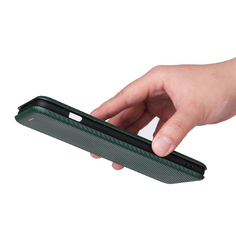 For OnePlus Nord 2T 5G Magnetic Auto-absorbed Anti-wear Carbon Fiber Texture Case PU Leather Stand Card Holder Function Shell - Green
