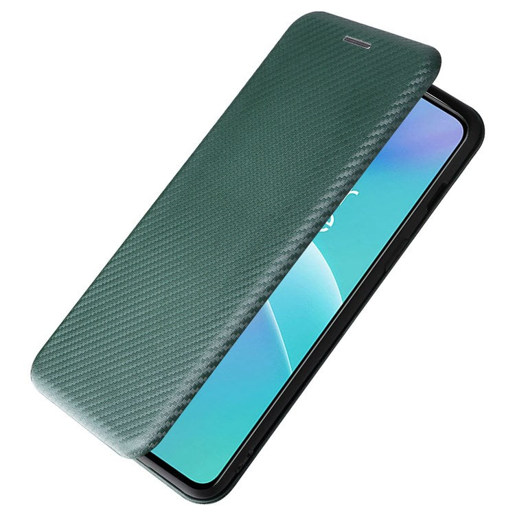 For OnePlus Nord 2T 5G Magnetic Auto-absorbed Anti-wear Carbon Fiber Texture Case PU Leather Stand Card Holder Function Shell - Green