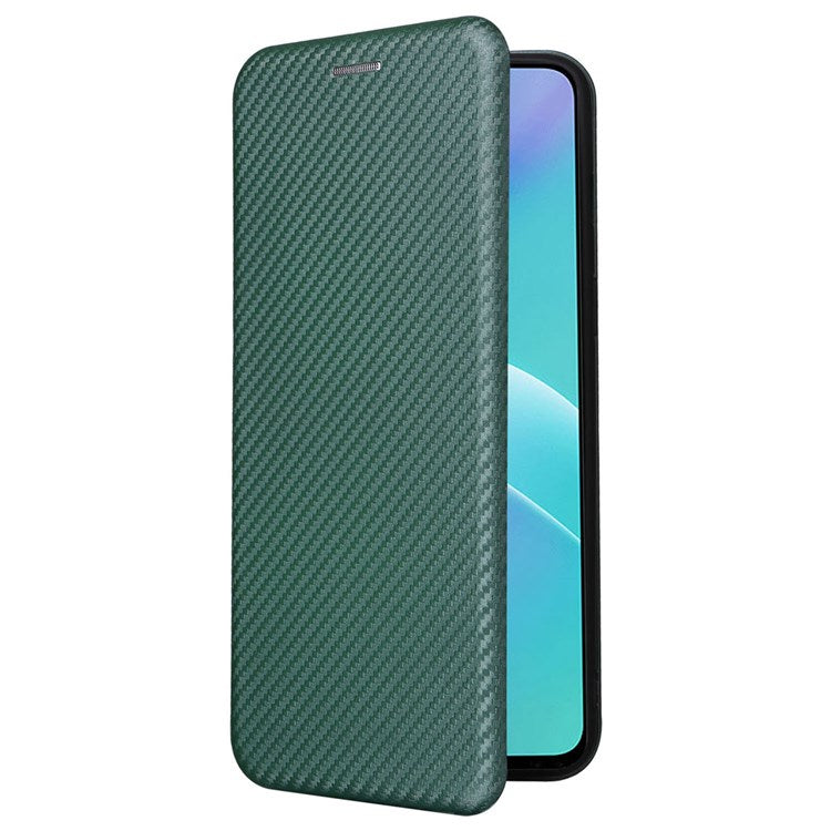 For OnePlus Nord 2T 5G Magnetic Auto-absorbed Anti-wear Carbon Fiber Texture Case PU Leather Stand Card Holder Function Shell - Green