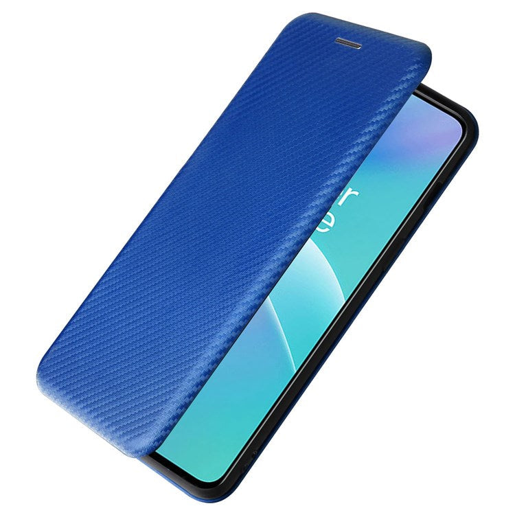 For OnePlus Nord 2T 5G Magnetic Auto-absorbed Anti-wear Carbon Fiber Texture Case PU Leather Stand Card Holder Function Shell - Blue