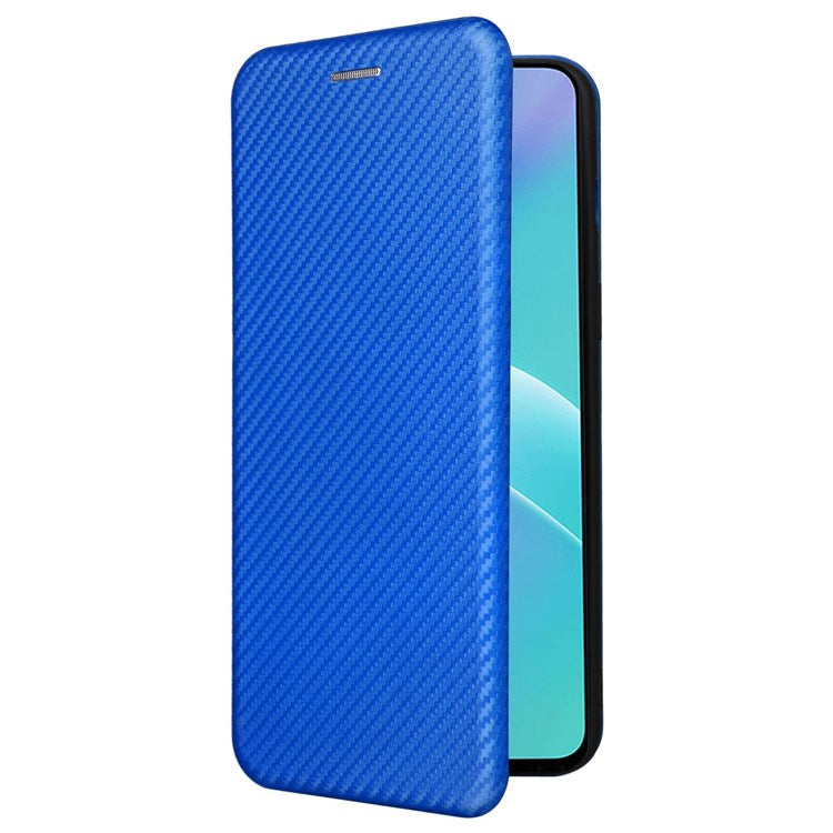 For OnePlus Nord 2T 5G Magnetic Auto-absorbed Anti-wear Carbon Fiber Texture Case PU Leather Stand Card Holder Function Shell - Blue