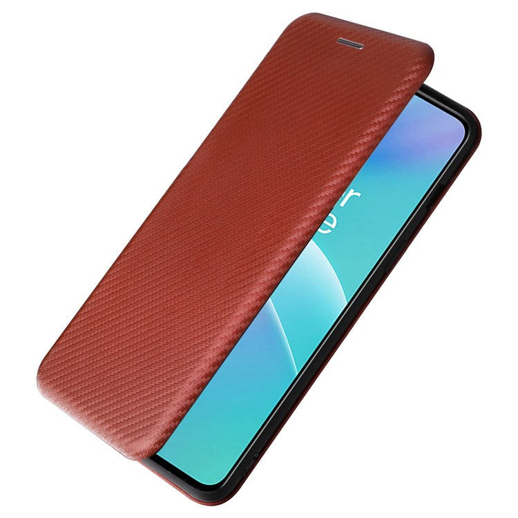 For OnePlus Nord 2T 5G Magnetic Auto-absorbed Anti-wear Carbon Fiber Texture Case PU Leather Stand Card Holder Function Shell - Orange