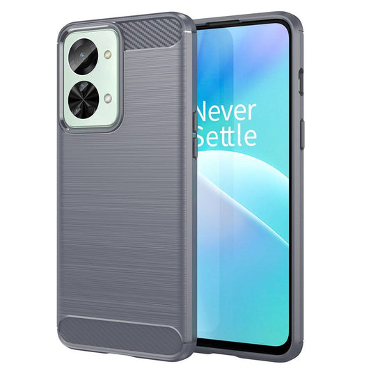 For OnePlus Nord 2T 5G Light Slim TPU Phone Case Carbon Fiber Texture Brushed Surface Shockproof Cover - Grey