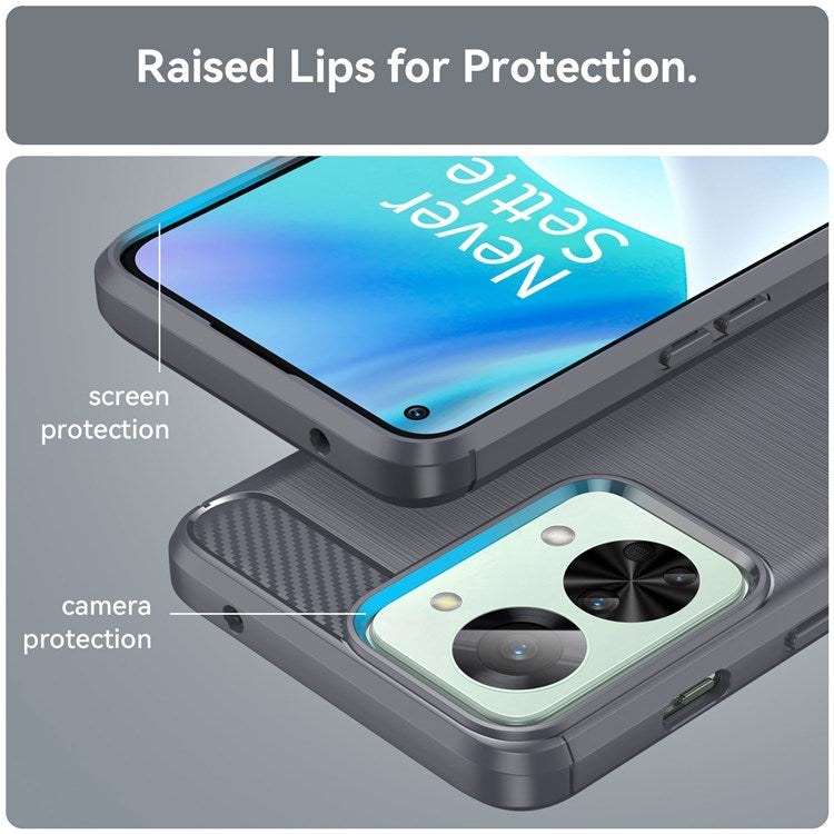 For OnePlus Nord 2T 5G Light Slim TPU Phone Case Carbon Fiber Texture Brushed Surface Shockproof Cover - Grey
