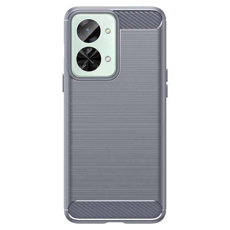 For OnePlus Nord 2T 5G Light Slim TPU Phone Case Carbon Fiber Texture Brushed Surface Shockproof Cover - Grey