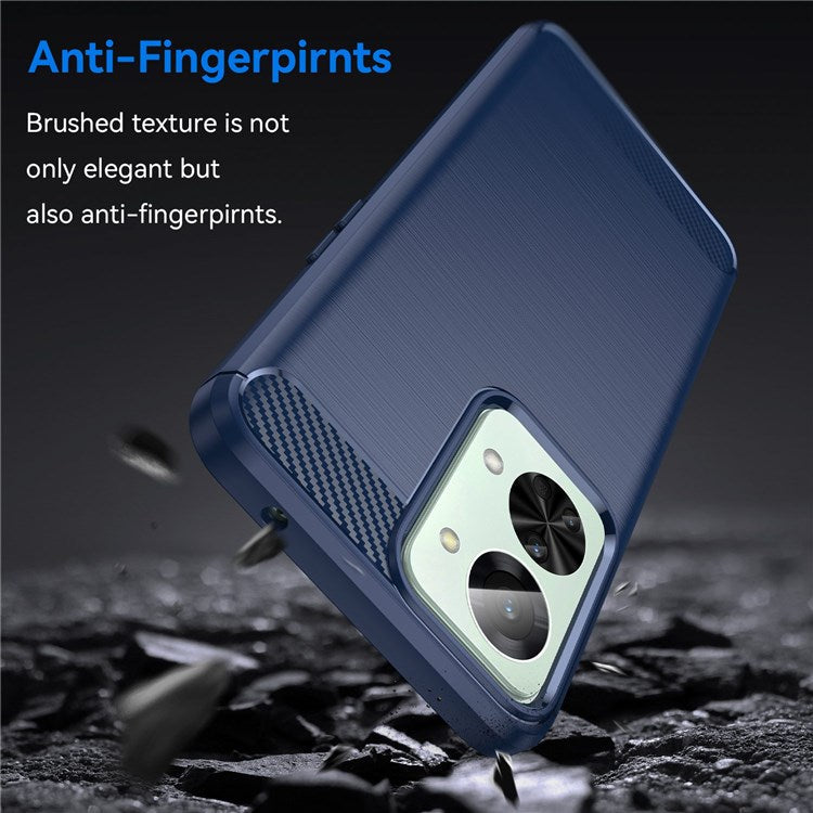 For OnePlus Nord 2T 5G Light Slim TPU Phone Case Carbon Fiber Texture Brushed Surface Shockproof Cover - Blue