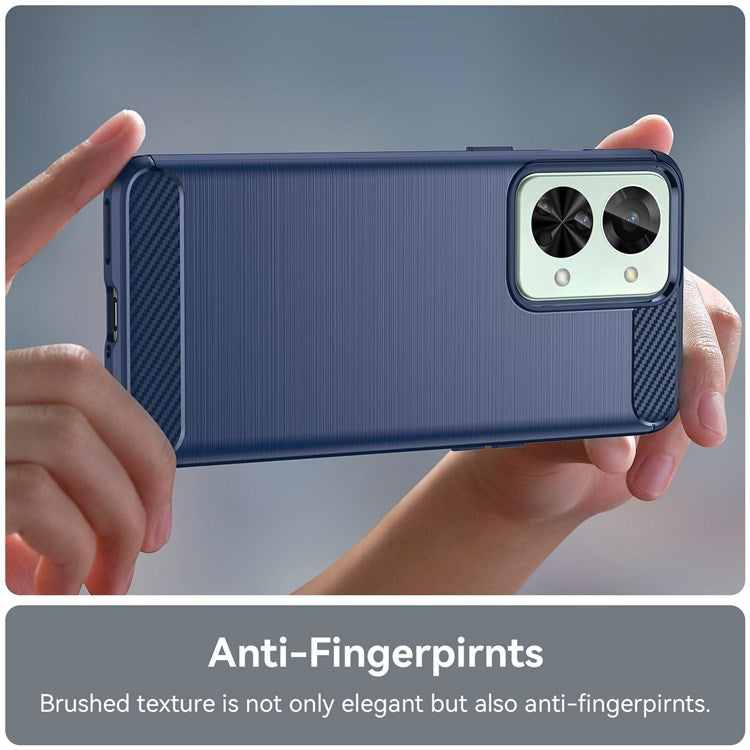 For OnePlus Nord 2T 5G Light Slim TPU Phone Case Carbon Fiber Texture Brushed Surface Shockproof Cover - Blue