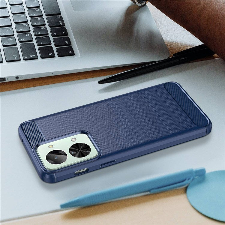 For OnePlus Nord 2T 5G Light Slim TPU Phone Case Carbon Fiber Texture Brushed Surface Shockproof Cover - Blue