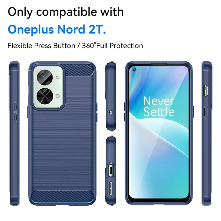 For OnePlus Nord 2T 5G Light Slim TPU Phone Case Carbon Fiber Texture Brushed Surface Shockproof Cover - Blue