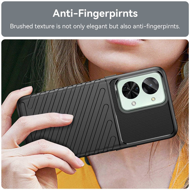 For OnePlus Nord 2T 5G Thunder Series Thickened TPU Phone Case Twill Texture Wear-resistant Shell - Black
