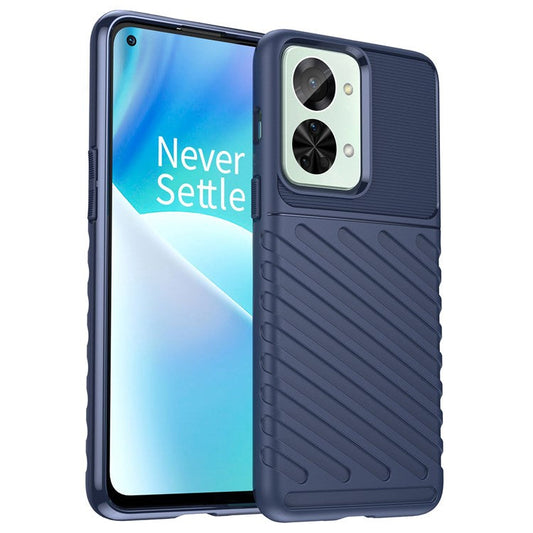 For OnePlus Nord 2T 5G Thunder Series Thickened TPU Phone Case Twill Texture Wear-resistant Shell - Blue