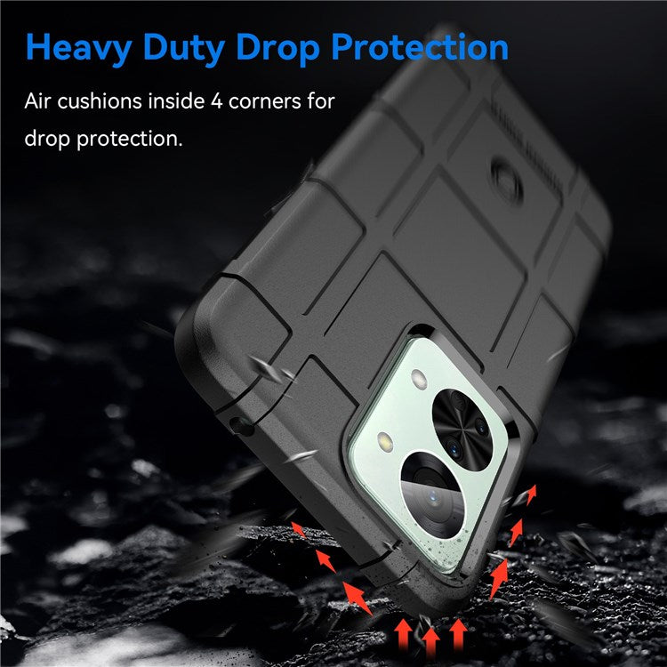 For OnePlus Nord 2T 5G Rugged Square Grid Design Soft TPU Durable Phone Case Well-protected Shell - Black