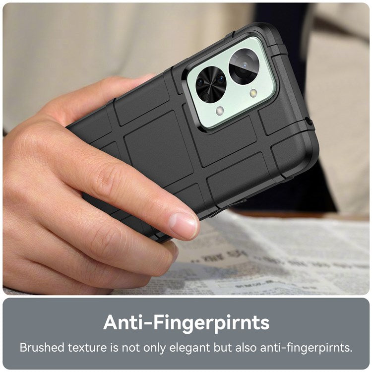 For OnePlus Nord 2T 5G Rugged Square Grid Design Soft TPU Durable Phone Case Well-protected Shell - Black