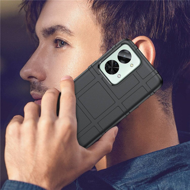 For OnePlus Nord 2T 5G Rugged Square Grid Design Soft TPU Durable Phone Case Well-protected Shell - Black