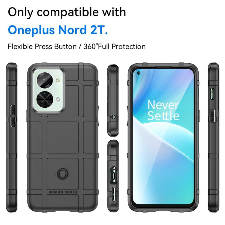 For OnePlus Nord 2T 5G Rugged Square Grid Design Soft TPU Durable Phone Case Well-protected Shell - Black