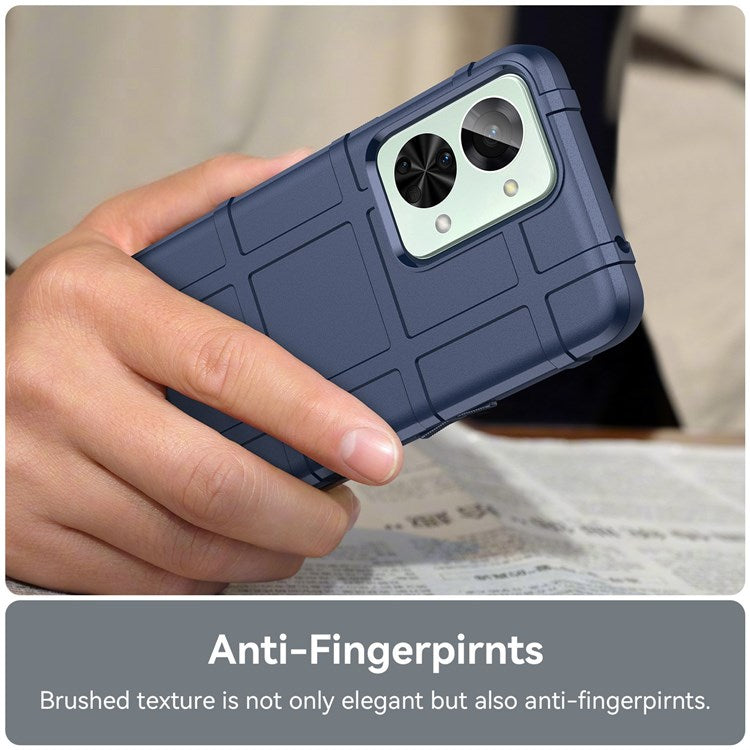 For OnePlus Nord 2T 5G Rugged Square Grid Design Soft TPU Durable Phone Case Well-protected Shell - Blue