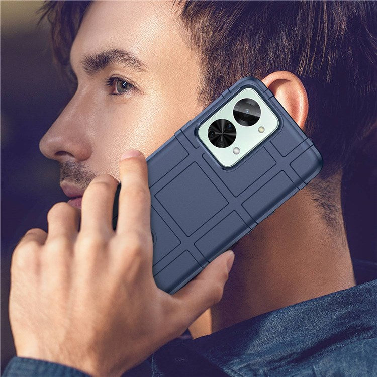 For OnePlus Nord 2T 5G Rugged Square Grid Design Soft TPU Durable Phone Case Well-protected Shell - Blue