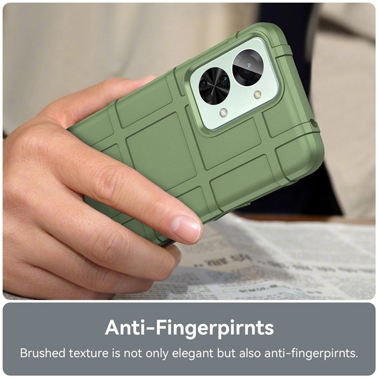 For OnePlus Nord 2T 5G Rugged Square Grid Design Soft TPU Durable Phone Case Well-protected Shell - Green