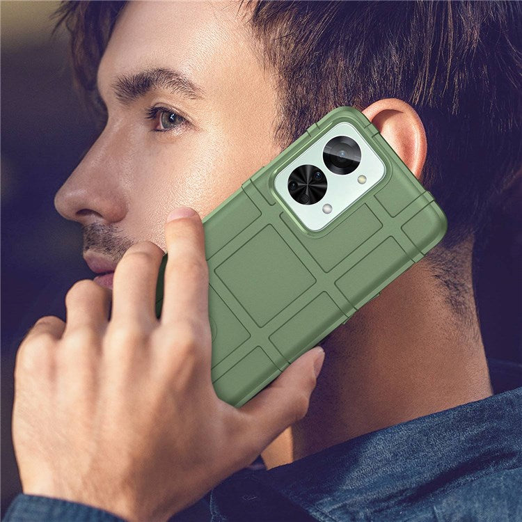 For OnePlus Nord 2T 5G Rugged Square Grid Design Soft TPU Durable Phone Case Well-protected Shell - Green