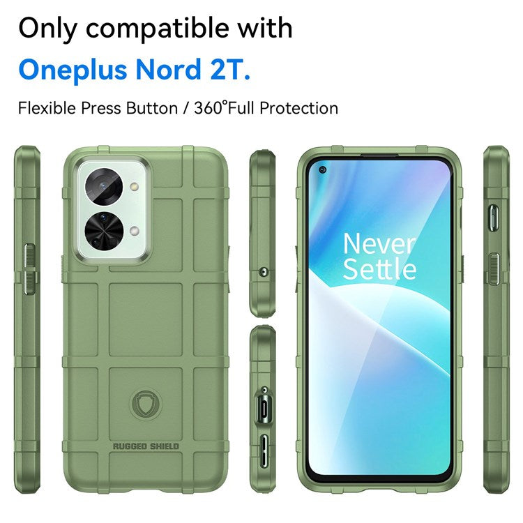 For OnePlus Nord 2T 5G Rugged Square Grid Design Soft TPU Durable Phone Case Well-protected Shell - Green