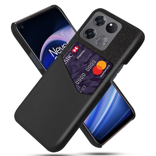 For OnePlus Ace Racing 5G Shockproof Phone Case Cloth Texture PU Leather Coated PC Drop-proof Cellphone Cover Card Holder - Black