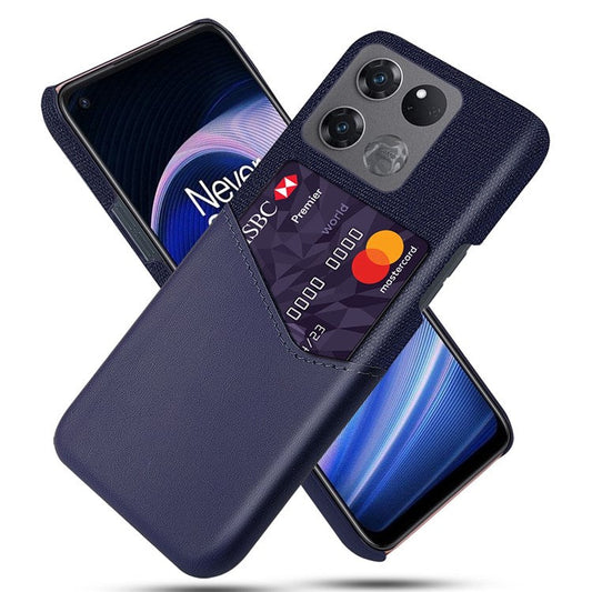 For OnePlus Ace Racing 5G Shockproof Phone Case Cloth Texture PU Leather Coated PC Drop-proof Cellphone Cover Card Holder - Blue