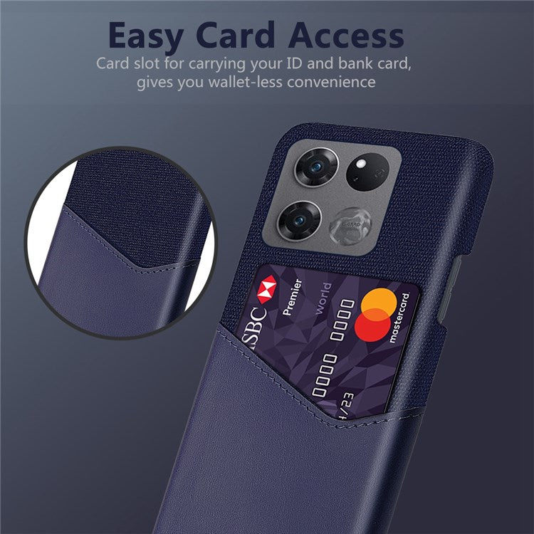 For OnePlus Ace Racing 5G Shockproof Phone Case Cloth Texture PU Leather Coated PC Drop-proof Cellphone Cover Card Holder - Blue