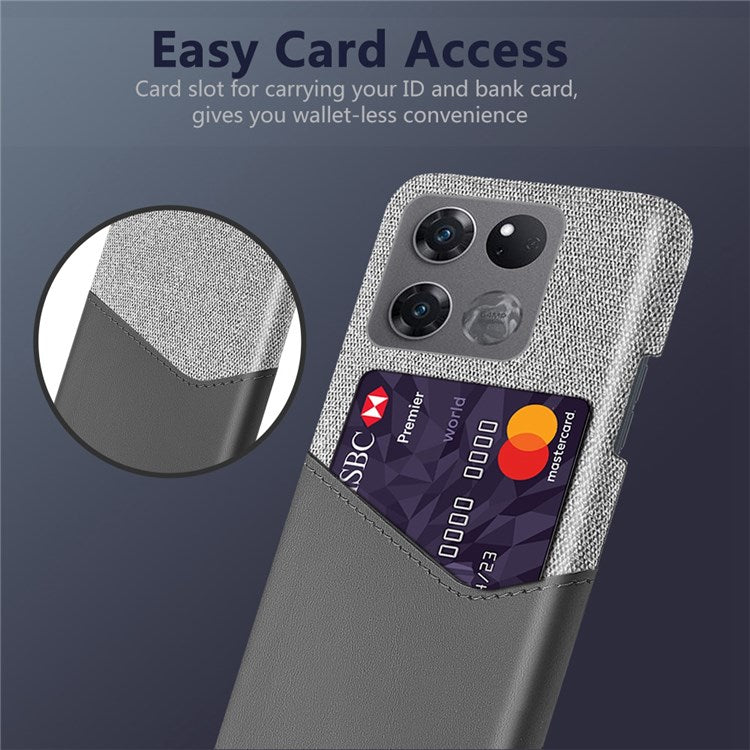 For OnePlus Ace Racing 5G Shockproof Phone Case Cloth Texture PU Leather Coated PC Drop-proof Cellphone Cover Card Holder - Grey