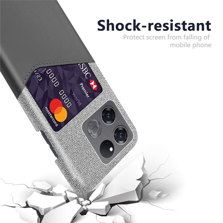 For OnePlus Ace Racing 5G Shockproof Phone Case Cloth Texture PU Leather Coated PC Drop-proof Cellphone Cover Card Holder - Grey