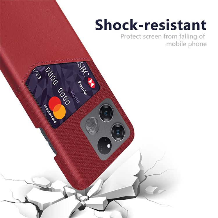 For OnePlus Ace Racing 5G Shockproof Phone Case Cloth Texture PU Leather Coated PC Drop-proof Cellphone Cover Card Holder - Red