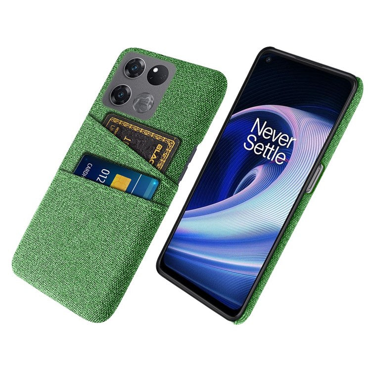 For OnePlus Ace Racing 5G Cloth Texture Anti-scratch Phone Case with Dual Card Slots Mobile Phone Well Protection Cover - Green