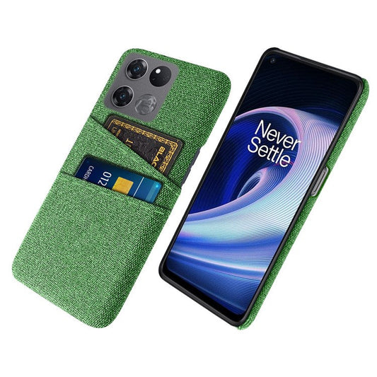 For OnePlus Ace Racing 5G Cloth Texture Anti-scratch Phone Case with Dual Card Slots Mobile Phone Well Protection Cover - Green