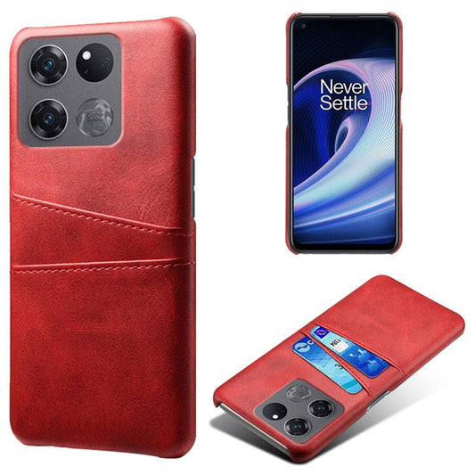 Anti-scratch Phone Case Card Holder for OnePlus Ace Racing 5G, PU Leather Coated Hard PC Ultra-thin Back Cover Shell - Red