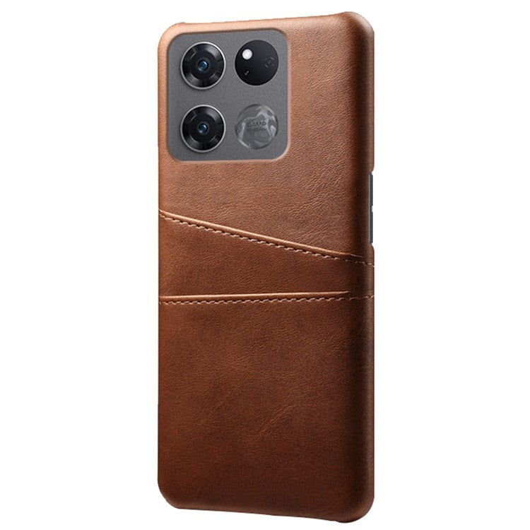 Anti-scratch Phone Case Card Holder for OnePlus Ace Racing 5G, PU Leather Coated Hard PC Ultra-thin Back Cover Shell - Brown