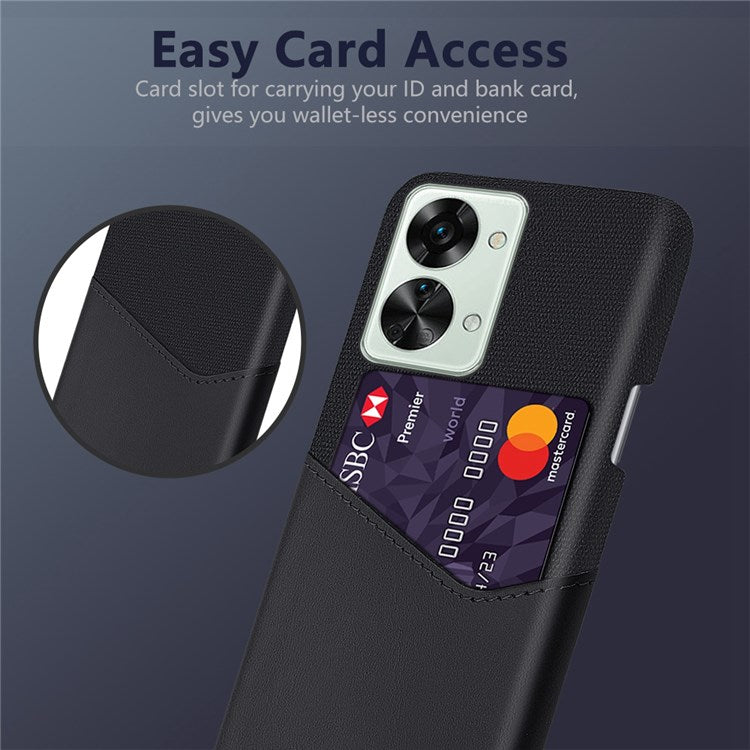 For OnePlus Nord 2T 5G Shockproof Protection Phone Case Cloth Texture PU Leather Coated PC Anti-scratch Cellphone Cover Card Holder - Black