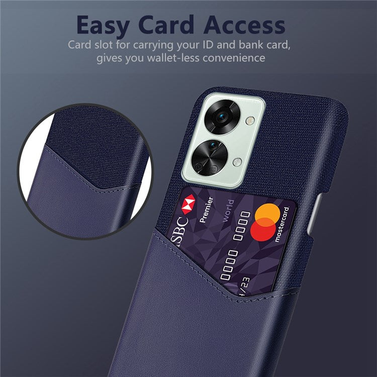 For OnePlus Nord 2T 5G Shockproof Protection Phone Case Cloth Texture PU Leather Coated PC Anti-scratch Cellphone Cover Card Holder - Blue
